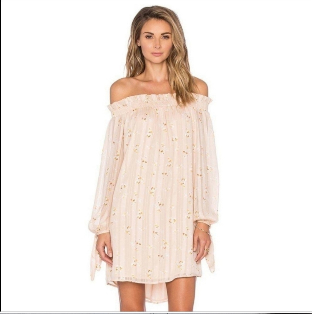 Wayf Off Shoulder Pink Bouquet Floral Mini Dress Size XS
